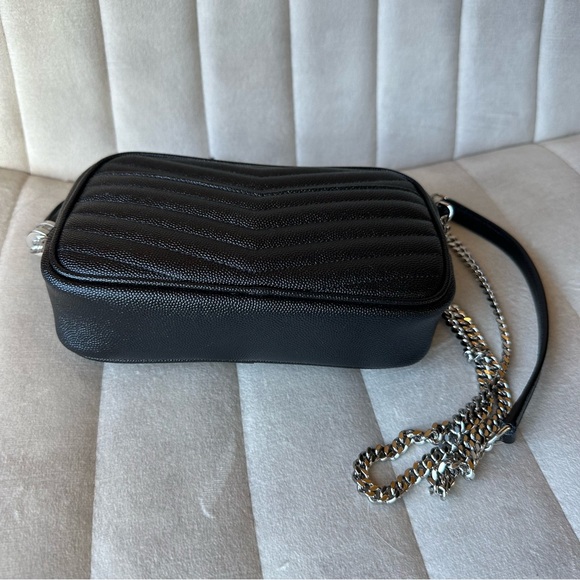 YSL Mini Lou Grain de Poudre Matelasse Monogram Bag Black Silver - Picture 2 of 6